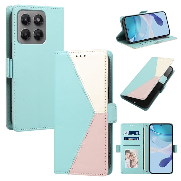 Cartera de PU Tricolor para Motorola Moto G47 con Ranuras y Soporte, Verde