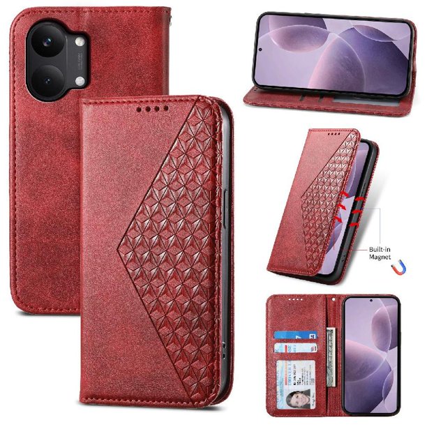 Funda Tipo Billetera para Xiaomi Poco X8 Promax Cover 2 en 1 Desmontable con Ranuras para Tarjetas y Ventana de Foto, Soporte y Correa de Muñeca Rojo