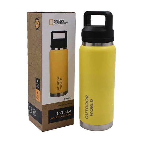 National Geographic - Botella Metálica Térmica Doble Boca Ajustable Angosta Y Ancha 800Ml Amarillo