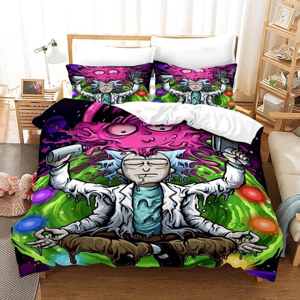 Rick And Morty Cartoon Quilt Duvet Cover Set Super Bedroom Decor3-Piece Bedding Set
