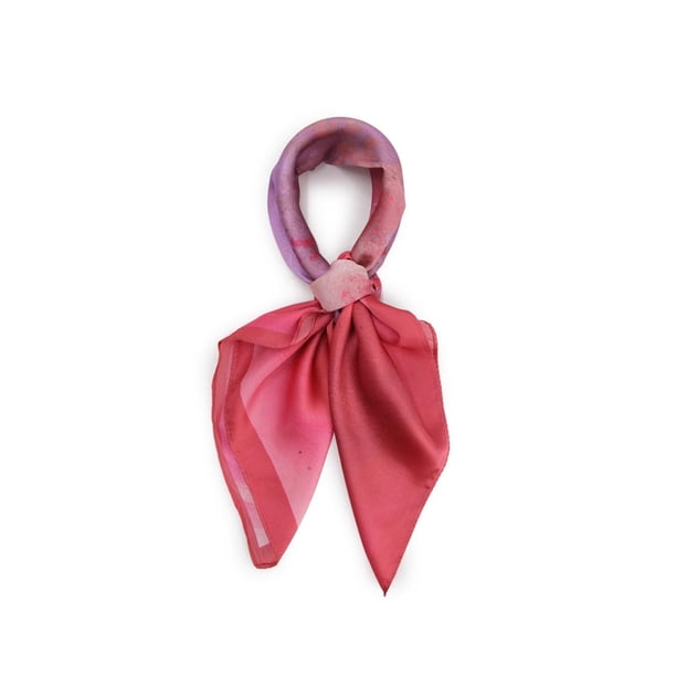 Pañuelo tipo seda 70 x70 estampado pintura casual elegante fucsia Talla Única