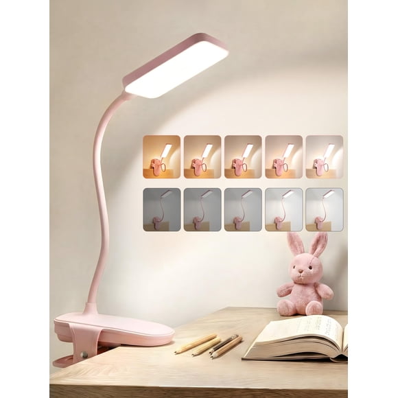 Lámpara de Escritorio Rosa con Clip, 45 Modos Regulables + 450 Lúmenes
