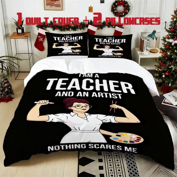 3pcs Teacher Artist Printed Bedding Set Soft Duvet Cover with 2 Pillowcases All Season Comfort