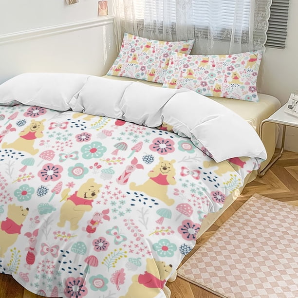 Floral Winnie The Pooh Comforter Set Soft 3 Pcs Twin Bedding Sets Thicken for All Season