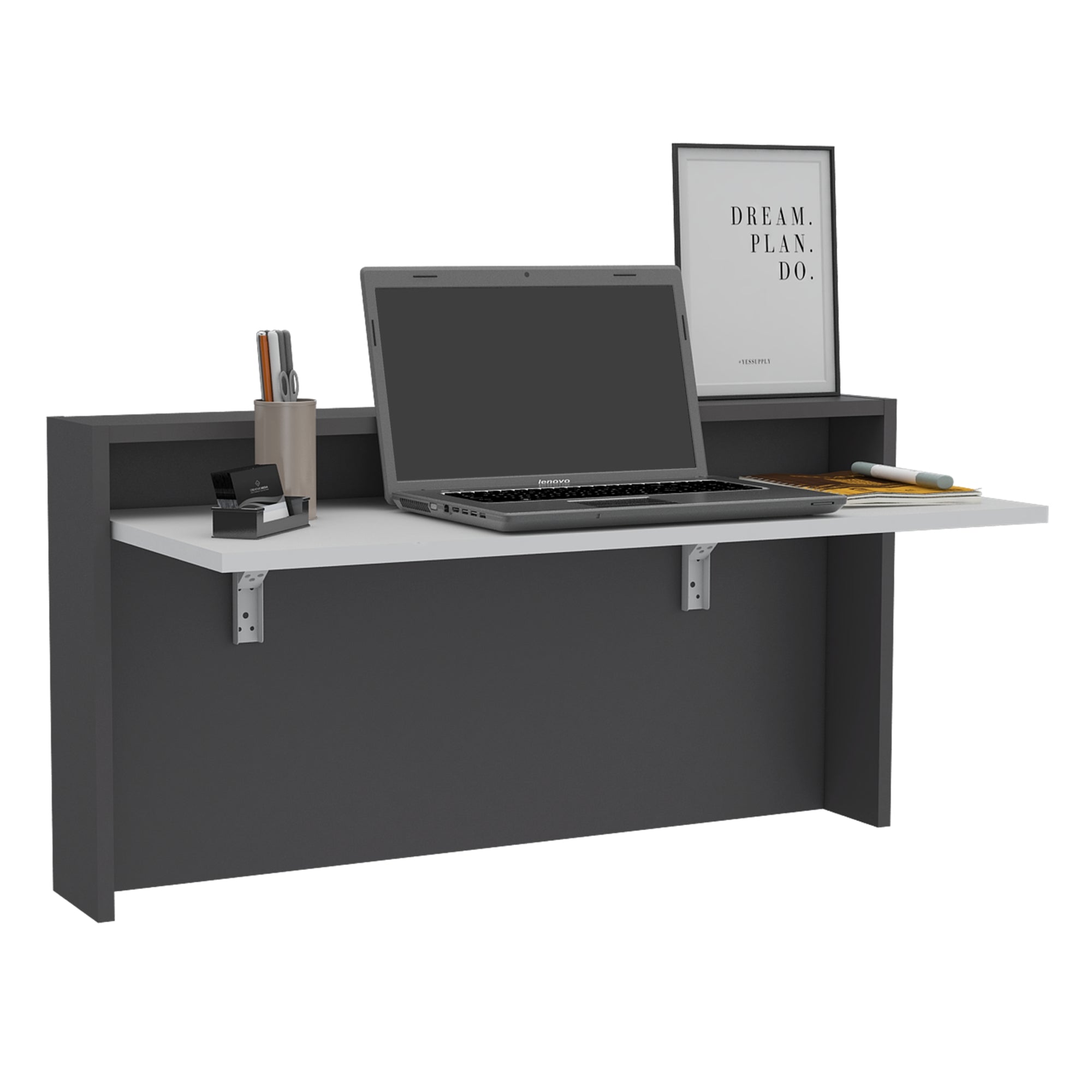 Fmfurniture - Escritorio Abatible De Pared Fm-040B Blanco Y Plomo