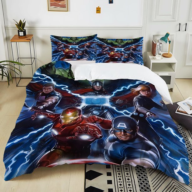 Cartoon Marvel Heroes Print Bedding Set 3PC 1 Duvet Cover 2 Pillowcases Adult and Children Bedding Set Luxury Bed Comforter Set Bed Sheets