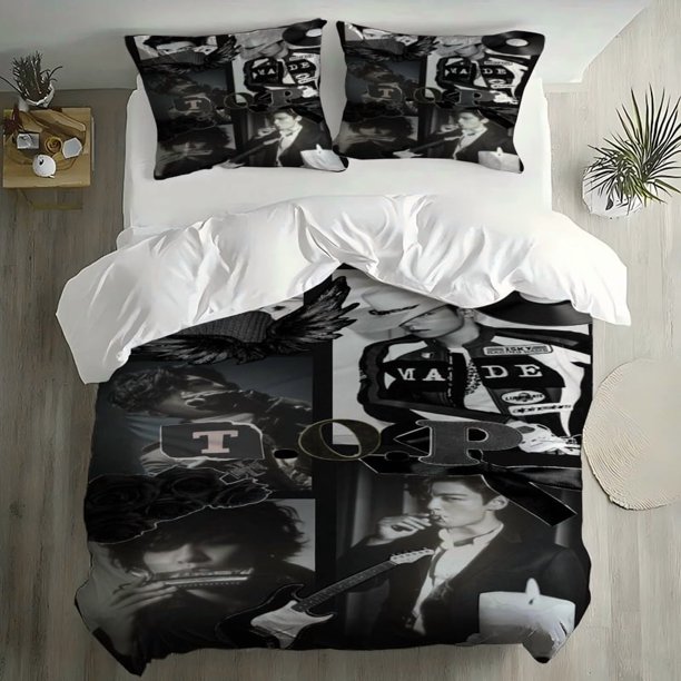 3pcs BB T.O.P Black and White Collage Print Bedding Set Duvet Cover + 2 Pillowcases