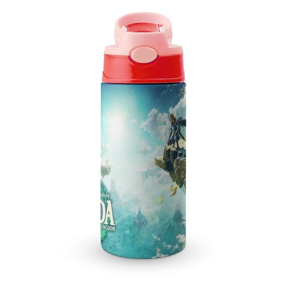 The Legend of ZeldaBotella de Agua con Tapa Pop Top de Un Toque, Acero Inoxidable, a Prueba de Fugas, para Deportes, Botella Infantil rosa 12 oz