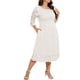 thumbnail image 3 of Vestido de noche de talla grande para mujer, estilo vintage con encaje floral, manga 2/3, falda de largo medio y bolsillos de encaje calados (blanco)., 3 of 5