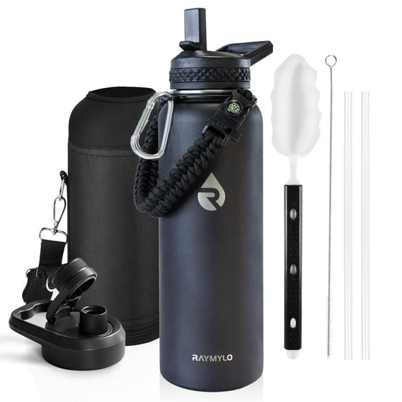 Botella de agua RAYMYLO con aislamiento de acero inoxidable de 1,2 L, color negro mágico