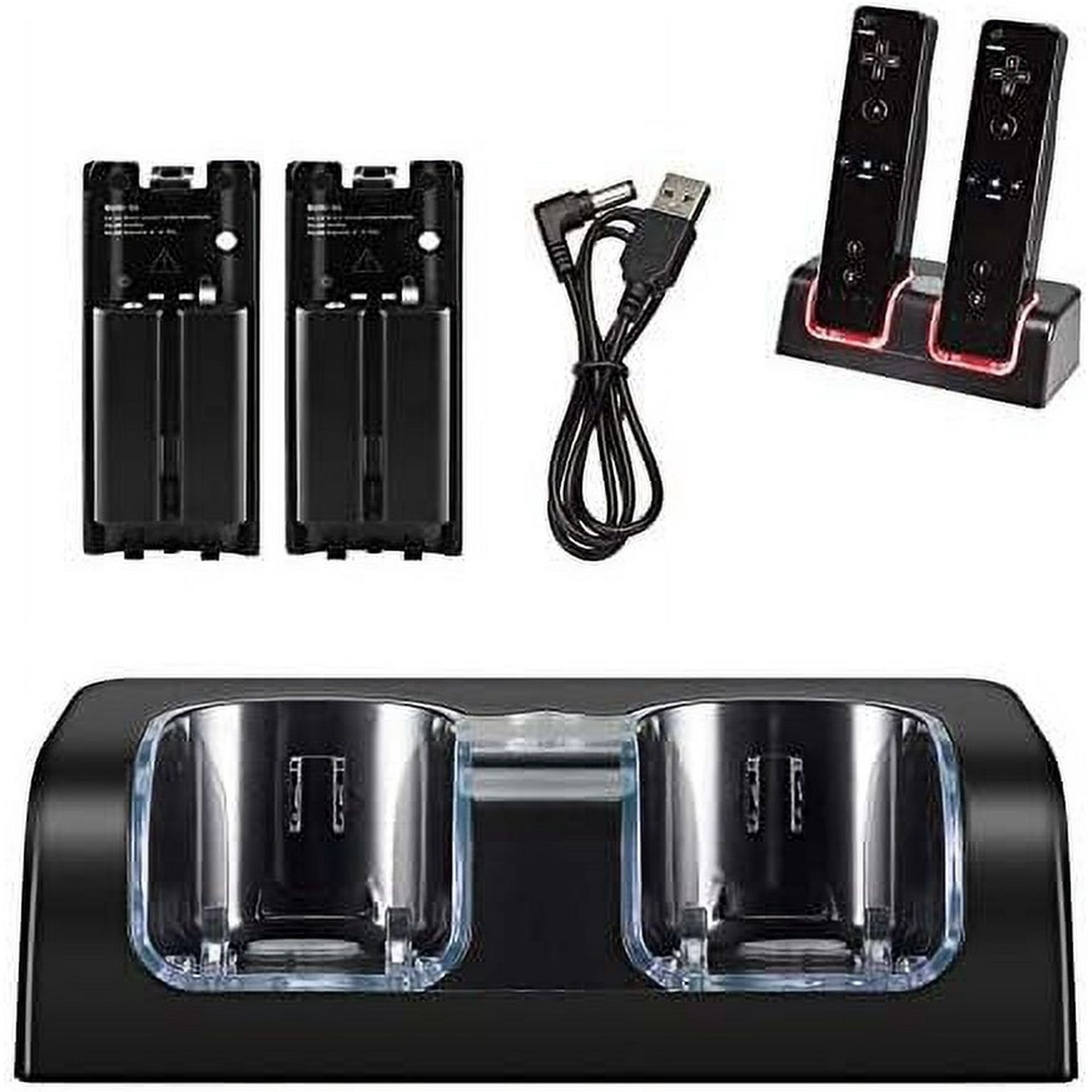 Estación De Carga Dock Aaronmei Para Wii Remote Con 2 Baterías Recargables Y Cable De Carga Negro