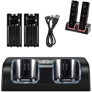 Estación De Carga Dock Aaronmei Para Wii Remote Con 2 Baterías Recargables Y Cable De Carga Negro