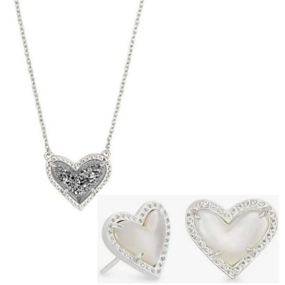 Collar y Aretes Kendra Scott Corazón Ari Baño de Rodio