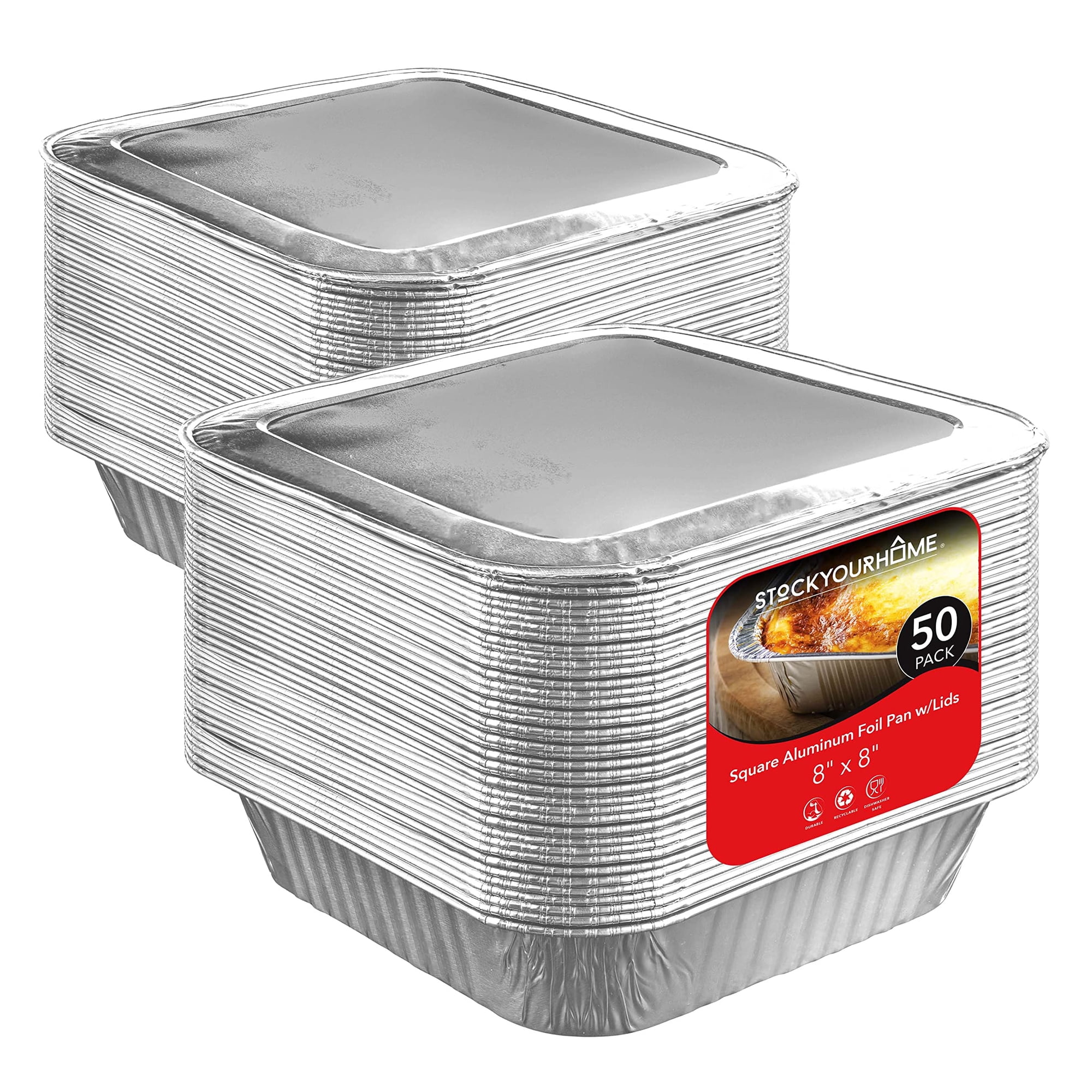 Moldes Para Tartas Stock Your Home, 8 Cuadrados (paquete De 50) De Aluminio Con Tapas