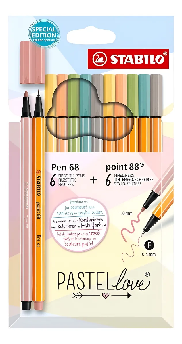 Stabilo Lápices Pen 68 + Point 88 Pastel Love Set 12 Unid.