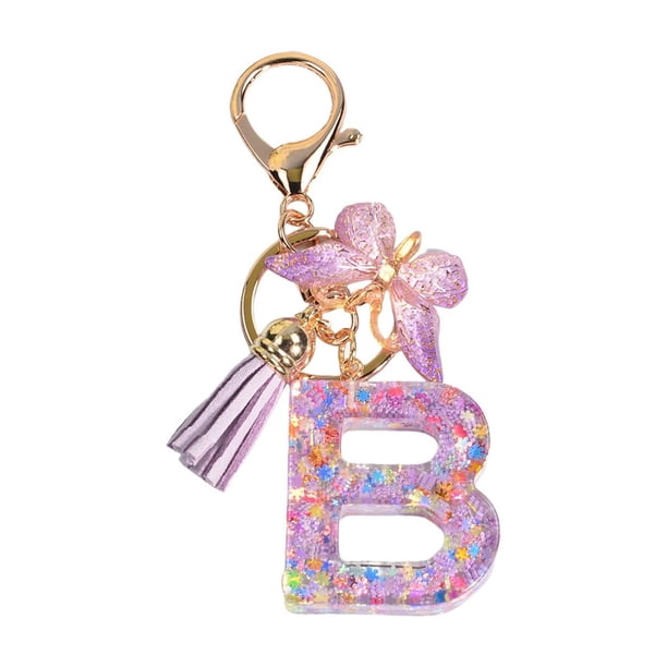 Llavero Alfabeto inglés Llavero Llavero con colgante de mariposa Regalo creativo para llavero Mochila Bolso Decoración Llavero de moda lindo , B B