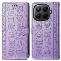 Funda Cartera Foxdock Para Xiaomi 15T Pro , Flip Pu Con Relieve De Gatos Y Perros, Tarjetero Y Soporte