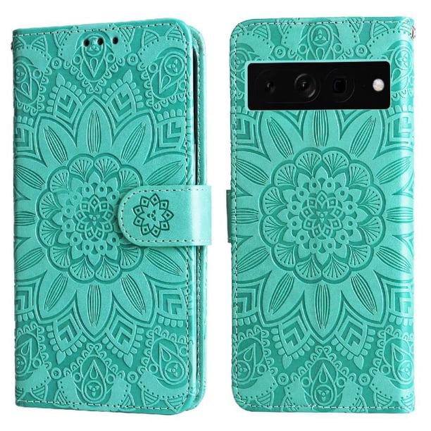 Funda tipo cartera FOXDOCK para Google Pixel 7 Pro , diseño girasol en relieve, cuero PU, cierre magnético, soporte y tarjetero