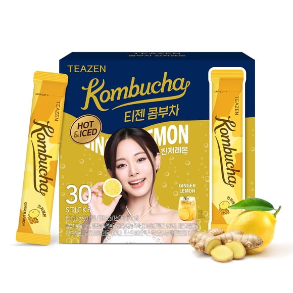 Té de kombucha TEAZEN Limón y jengibre sin azúcar 30 sobres