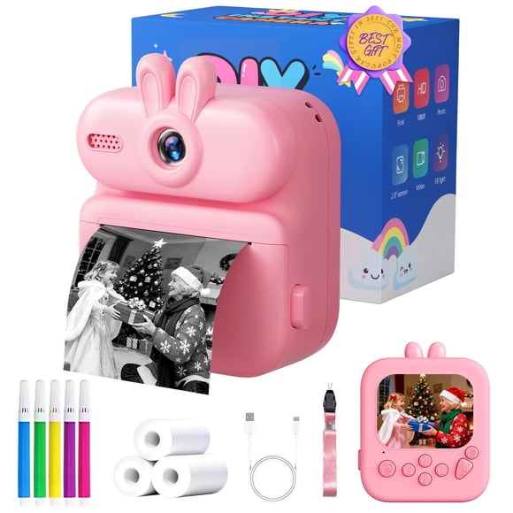 Cámara infantil de impresión instantánea: cámara de impresión instantánea Gleeglee 1080P para niños,