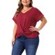 thumbnail image 4 of Agnes Orinda Blusas Casuales de Verano con Nudo y Cuello en V de Manga Corta para Mujer de Talla Grande 3X Burdeos, 4 of 6