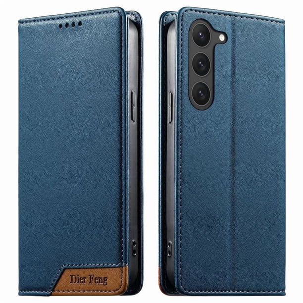 Funda Tipo Cartera de Cuero Sintético para Samsung Galaxy S23 Bloqueo RFID, con Ranuras para Tarjetas y Bolsillo para Efectivo, Cierre Magnético Fuerte Azul