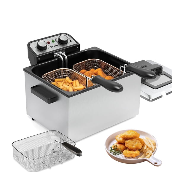 Freidora eléctrica Vexon 5L/21 tazas 1800W con 3 cestas