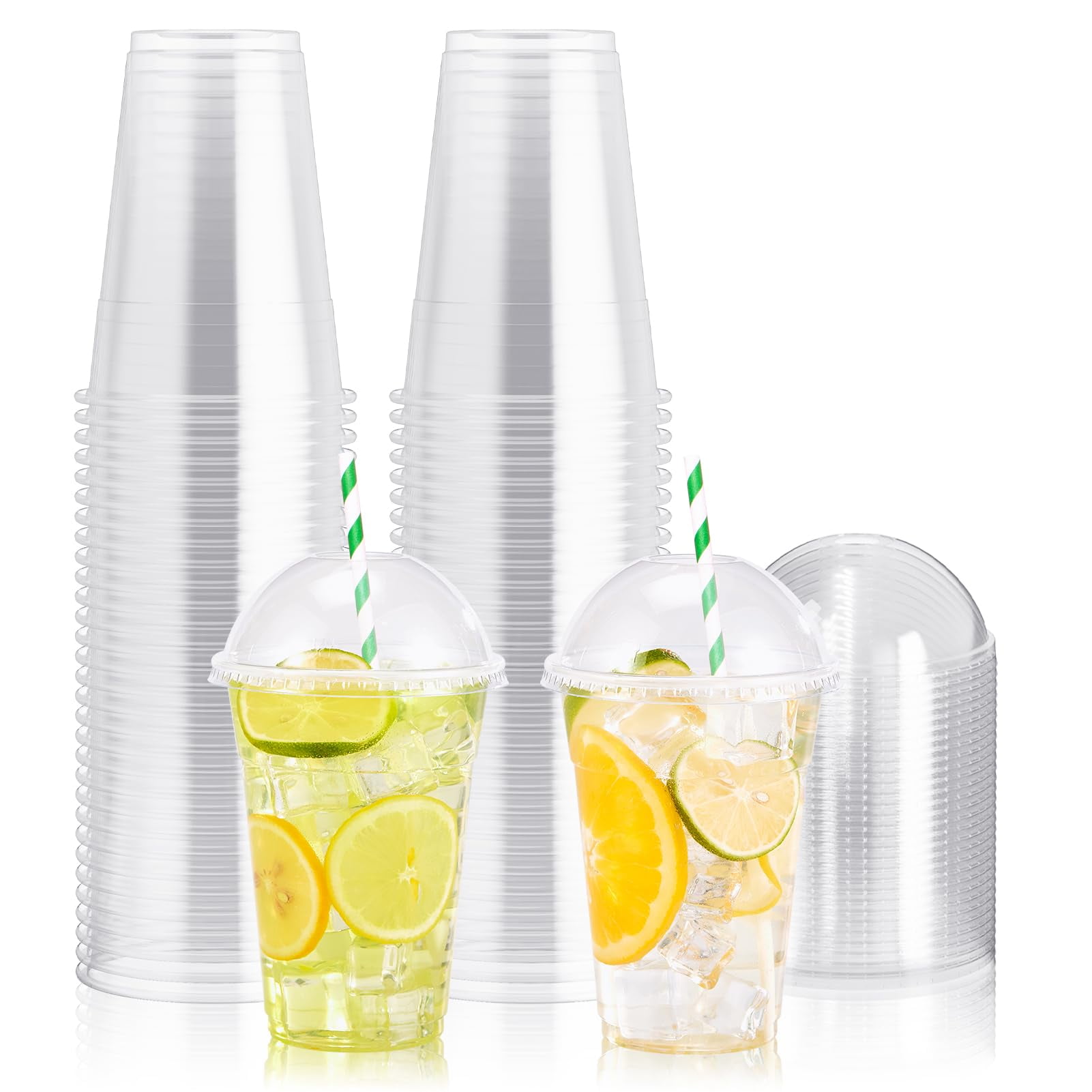 Vasos De Plástico Jolly Party De 16 Onzas Con Tapas En Forma De Cúpula Para Helado, Paquete De 100