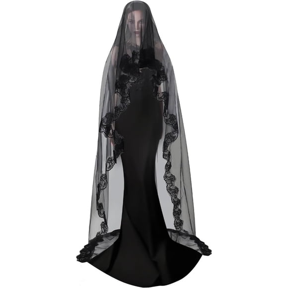 Velo de novia TINAYAUE de una capa, negro, 150 × 280 cm