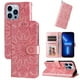 thumbnail image 2 of Funda tipo cartera FOXDOCK para iPhone 13 Pro , diseño girasol en relieve, cuero PU, cierre magnético, soporte y tarjetero, 2 of 5