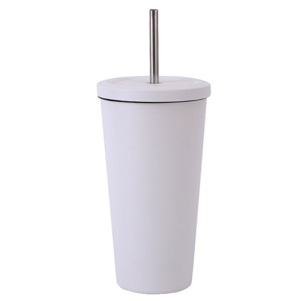 Taza de café para llevar, taza de acero inoxidable con aislamiento al vacío y pajita, portátil