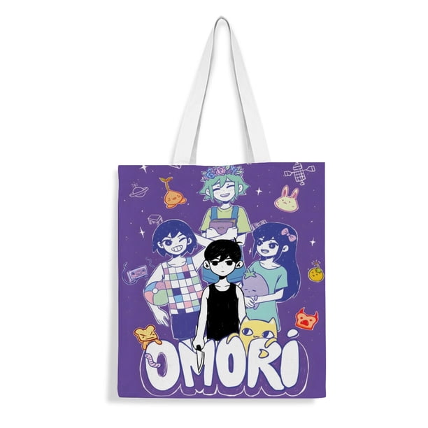 Cool Omori Game Bolso de tela con estampado de lienzo para mujer, bolsa de compras reutilizable y estética, con cremallera interior, regalo para mujer,38*45cm.