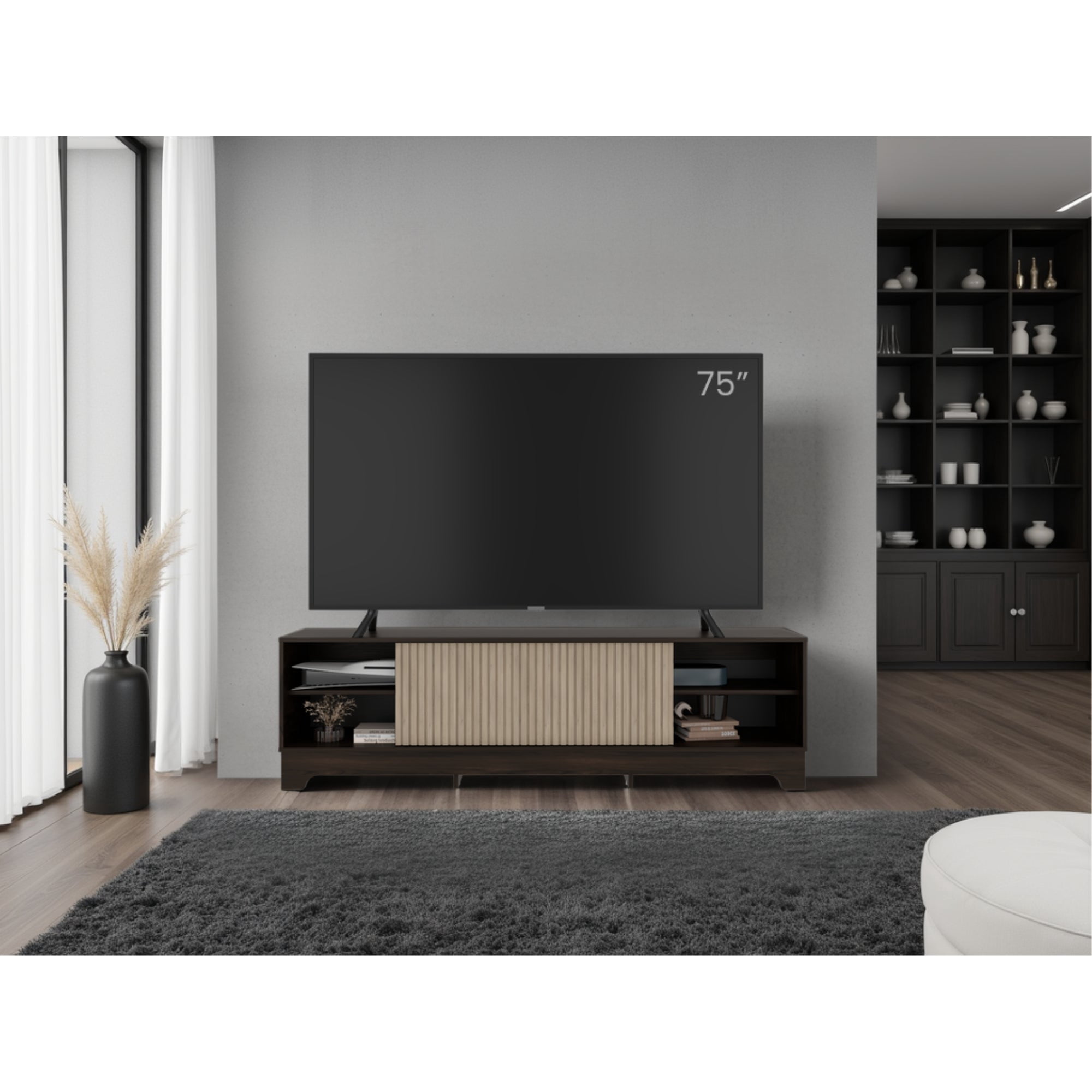 Tuhome - Rack Tv75" 1 Puerta Smith 52,4x180x36,3 Cm Nogal Y Roble