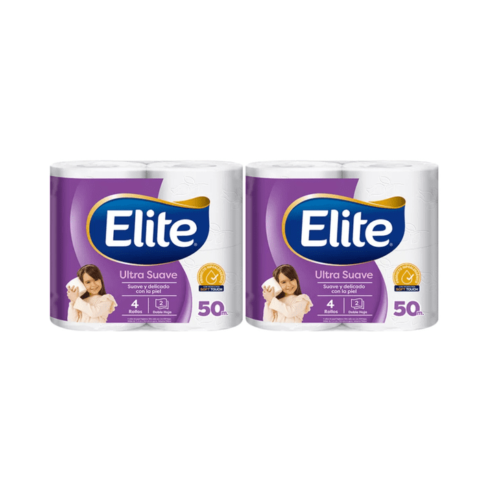 Pack 8 Rollos Papel Higiénico Elite 50 Mts Doble Hoja Ultra Suave
