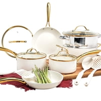 Gotham Steel - Juego De Utensilios De Cocina De Cerámica De 15 Piezas, Juego De Ollas Y Sartenes De Cerámica Antiadherentes Con Utensilios De Cocina Y Vapor, No Tóxico Pfoa Última Intervensión De Pfos