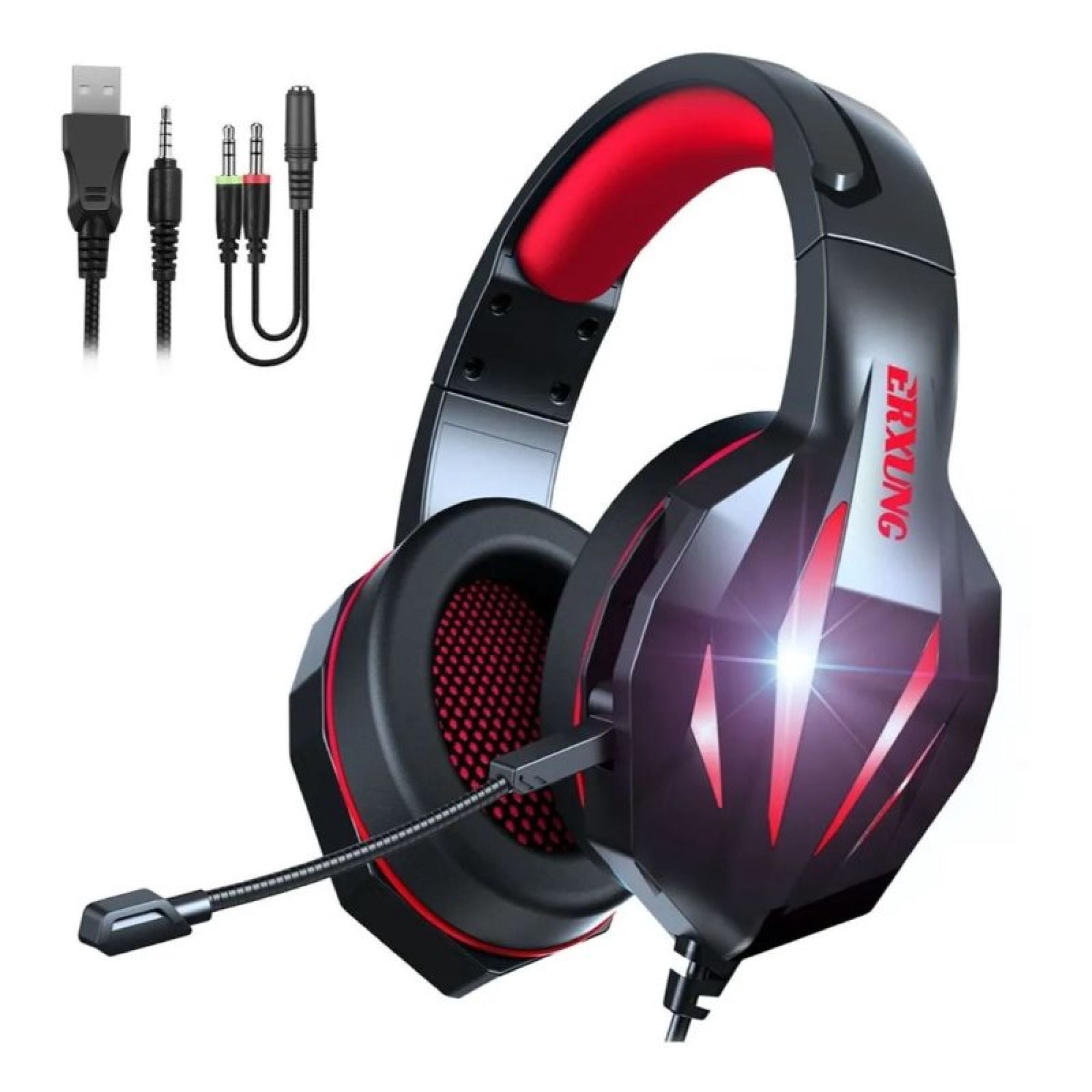 Audífonos Gamer Over Ear J5 Erxung con cable Negro - Rojo.