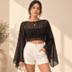 thumbnail image 1 of Blusa Mujer Tul Transparente Manga Acampanada Elegante Fiesta negro Talla Única, 1 of 3