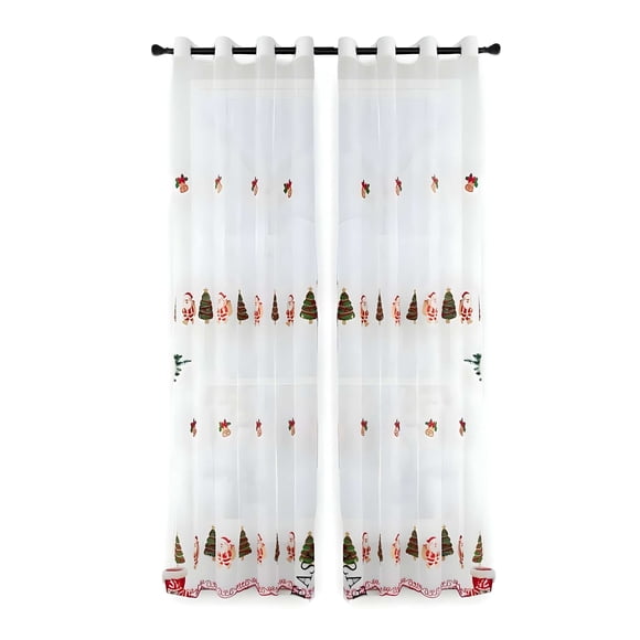 Juego Par De Cortina Visillo Transparente Diseño Navideño 140x230 Cm V4