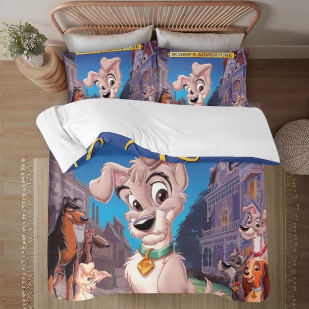 Lady and the Tramp 3-Piece Bedding Set For Kids Boys Girls Adult Cartoon Warm Cute Fashion Holiday Present Gift Bed Sheets