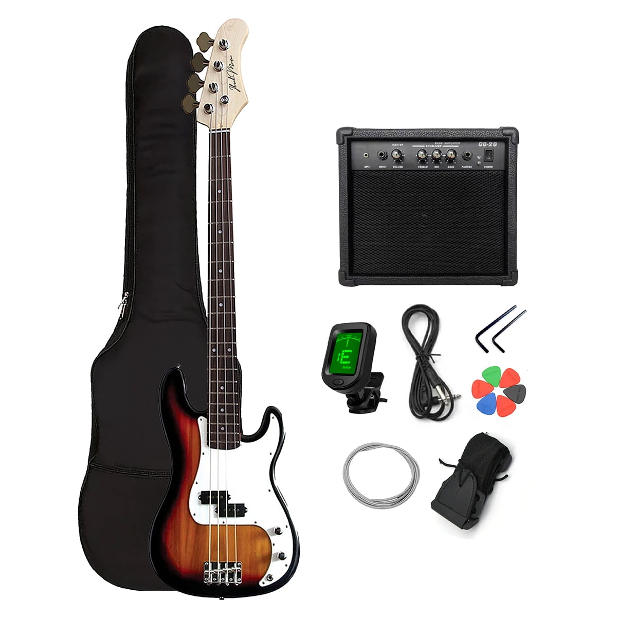 Ibrah Music - Bajo Eléctrico Ibrah 4 Cuerdas + Amplificador 20w + Acces