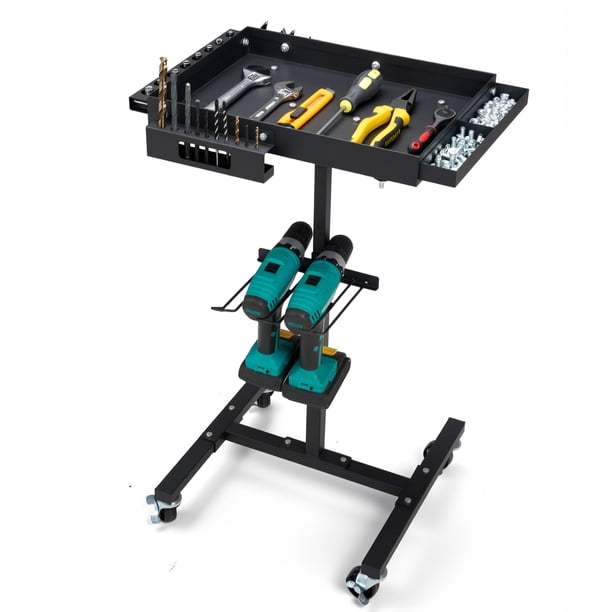 Mesa de trabajo rodante OLBRUS de altura ajustable con almacenamiento para herramientas