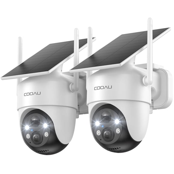 Cámara de seguridad COOAU 2K, 360°, solar, inalámbrica para exterior