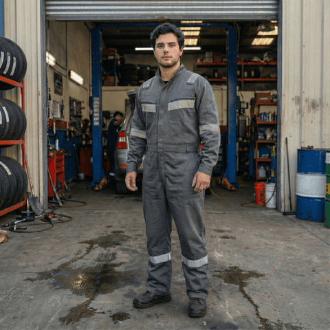 T-World - Overol Reflectante Gabardina Hombre Alta Visibilidad Trabajo Gris