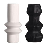 Homeessentials - Set 2 Jarrones De Cerámica Diseño Líneas