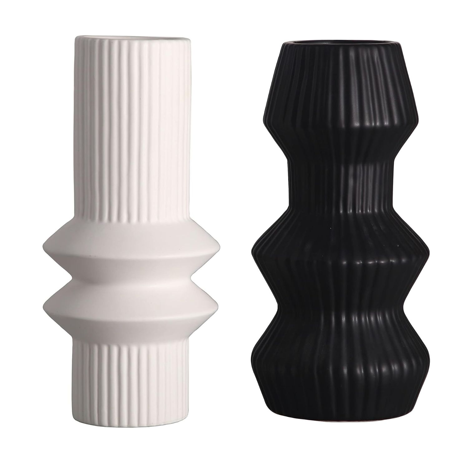 Homeessentials - Set 2 Jarrones De Cerámica Diseño Líneas