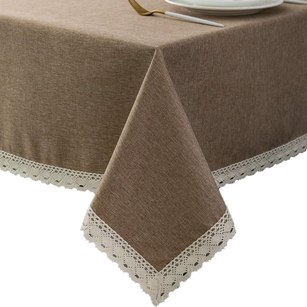Mantel EHouseHome 152 cm de Lino Sintético con Encaje, Impermeable y Resistente al Aceite