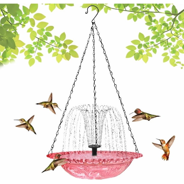 Baño pájaros solar colgante doble capa atrae colibríes exterior jardín
