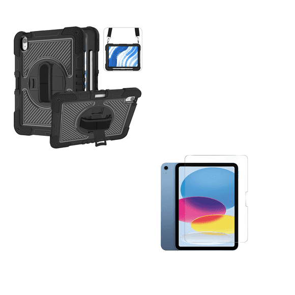 Funda Armadura 360 Lamina Vidrio Para iPad Air 10.9 4ta 5ta Negro
