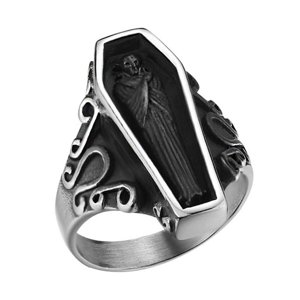 Ioensy - Anillo De Ataúd Humano Halloween Vintage Gótico Para Parejas Amantes Mujeres Y Hombres 12