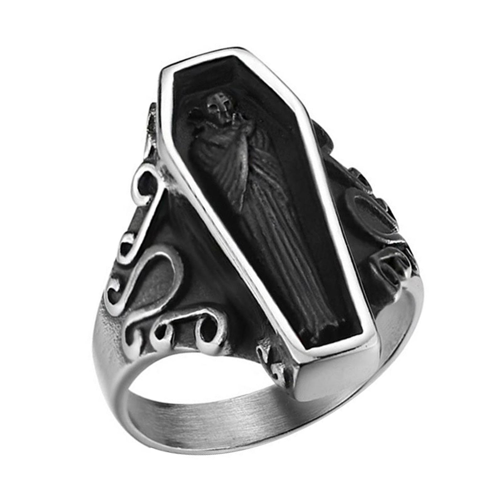 Ioensy - Anillo De Ataúd Humano Halloween Vintage Gótico Para Parejas Amantes Mujeres Y Hombres 12